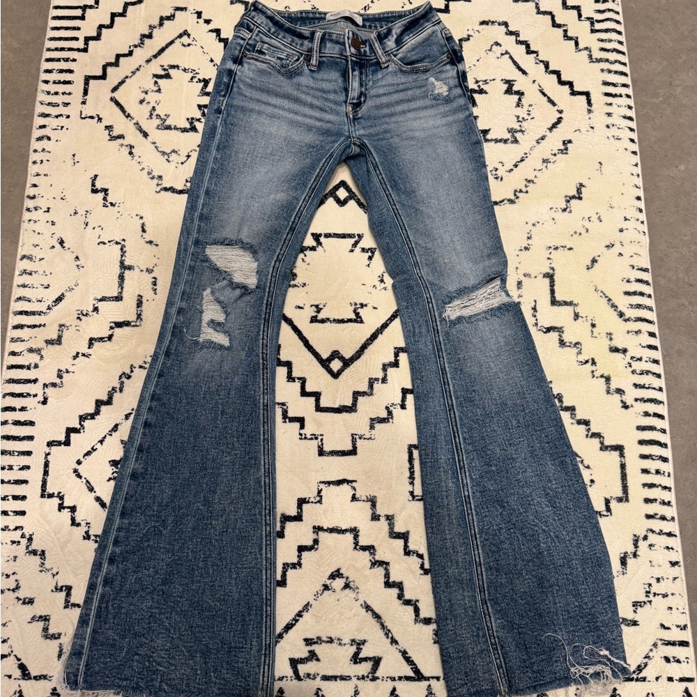 BKE Distressed Blue Flare Jeans